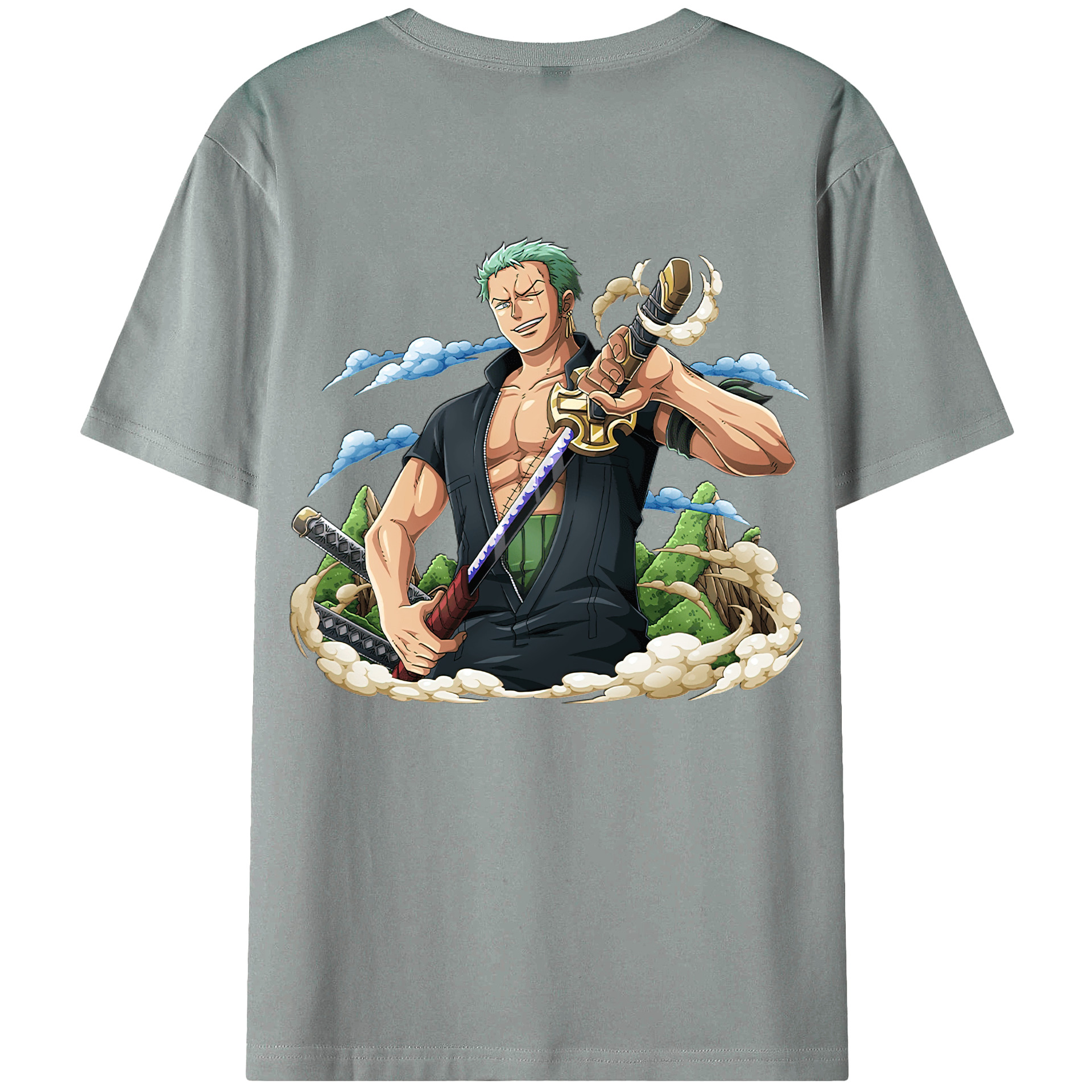 ワンピース ロロノア・ゾロ ONE PIECE Roronoa Zoro 綿100％ メンズ半袖Tシャツ（バックプリント） 通気性